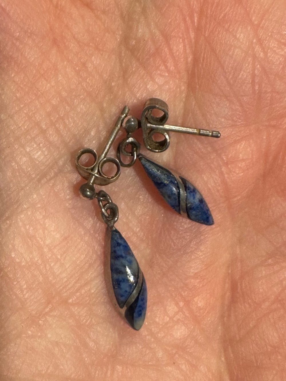 Blue stone and silver dangle earrings
